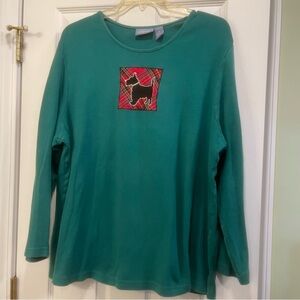 Liz & Me Green Tee with Scotty Dog on Red and Green Plaid Square Patch. (79)
